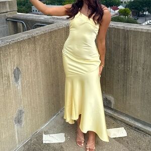 Elegant Yellow Asymmetrical Dress